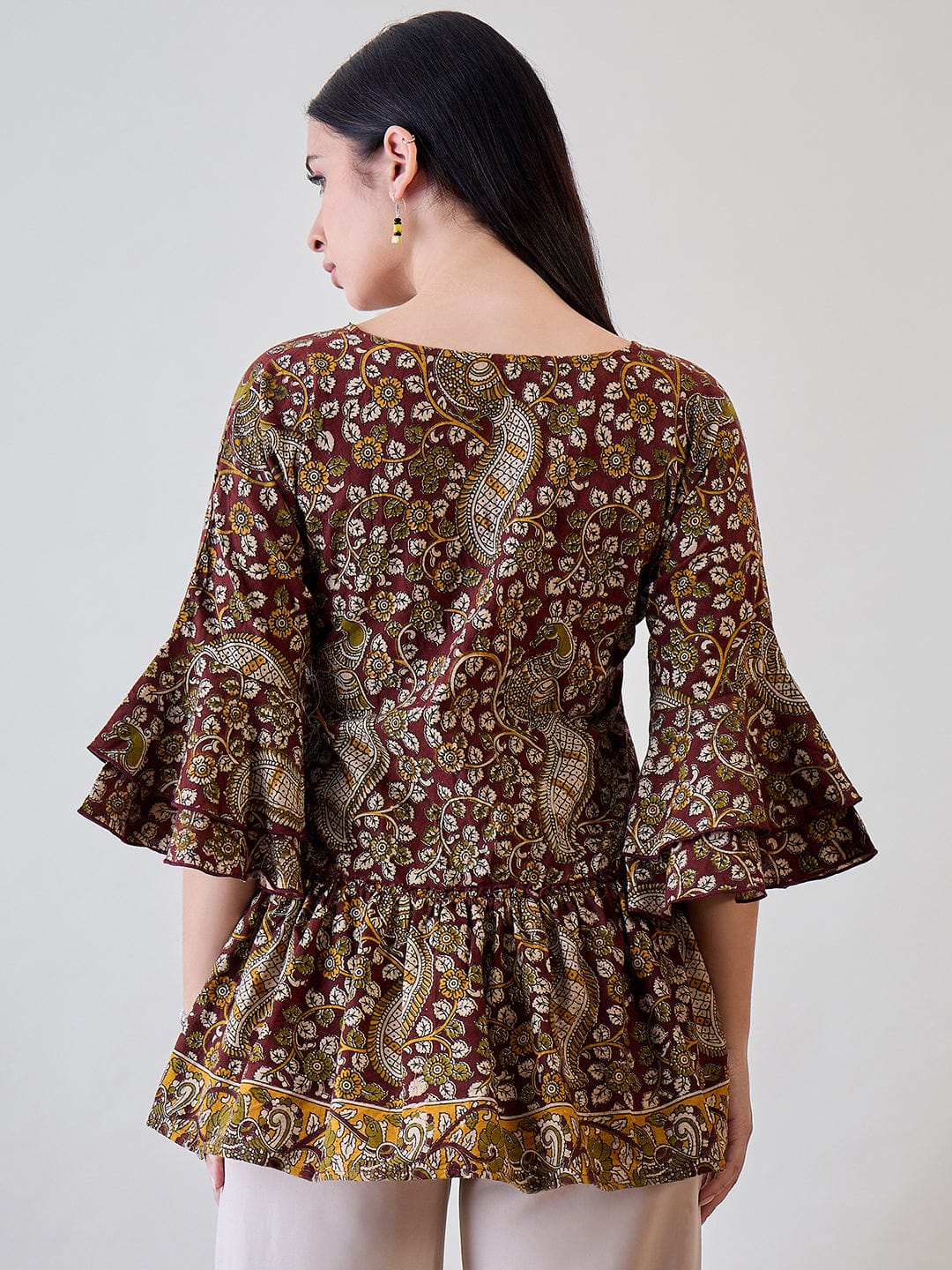Kalamkari Ethnic Printed Cotton Peplum Top - Image 6