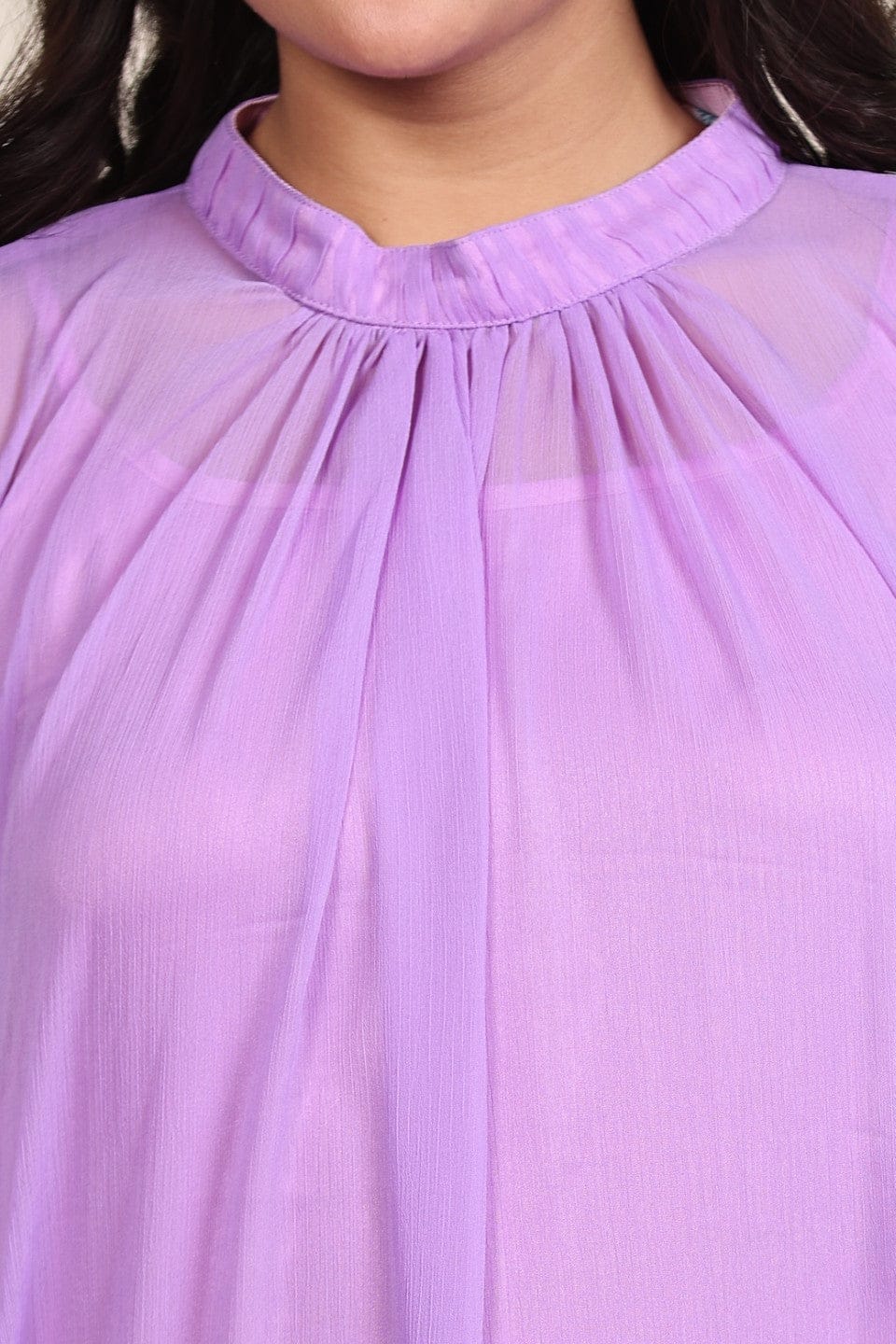 Lavender Georgette and Satin Layered Partywear Dress - Image 4