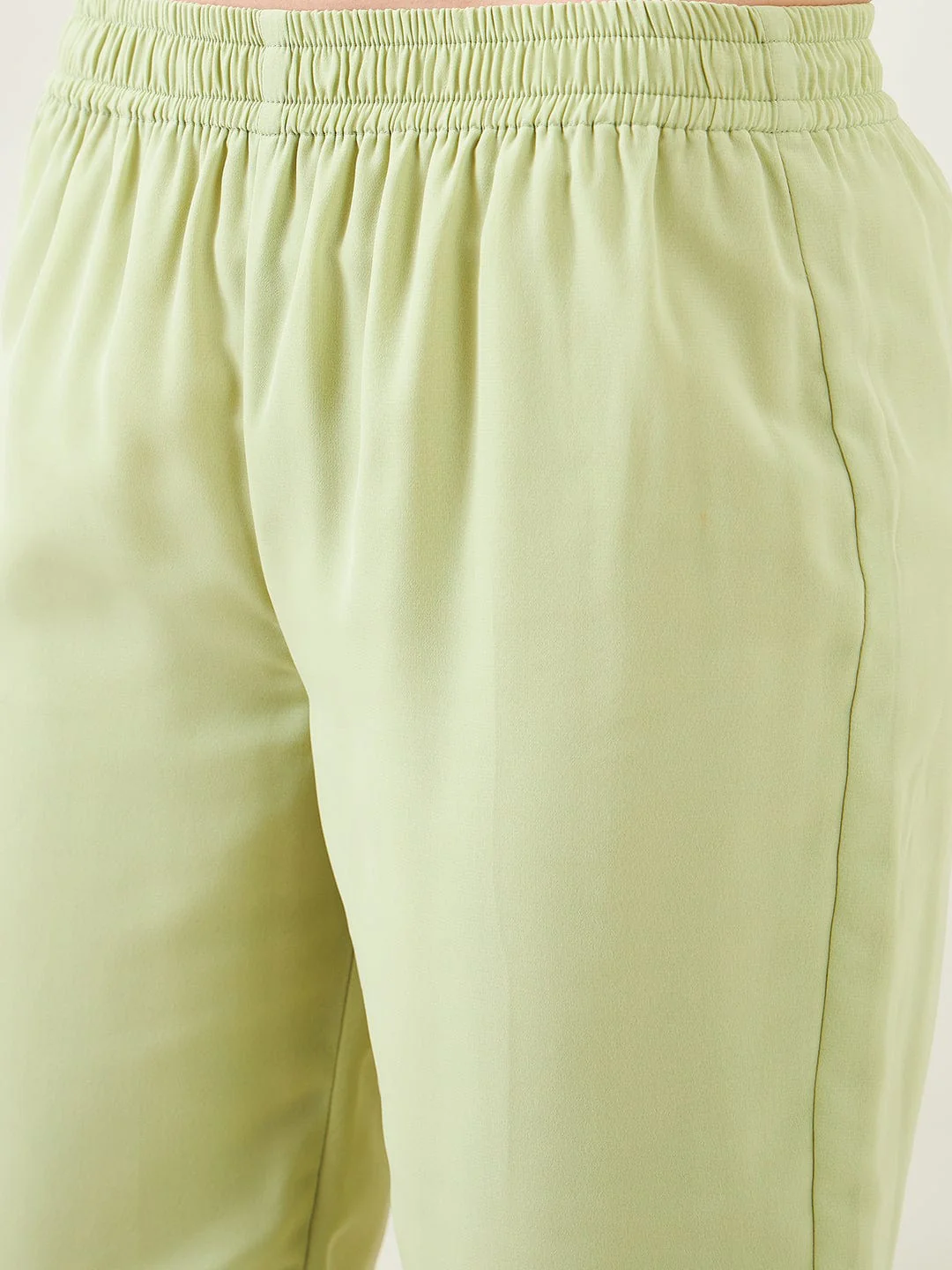 Light Green Hand Embroidred Party Kurta with Slip and Pants - Image 6