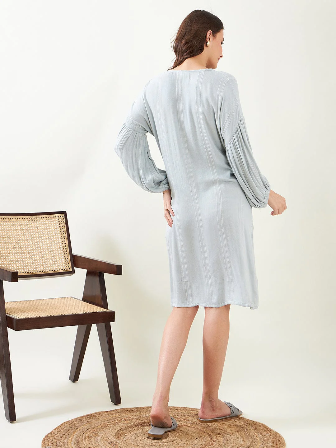 Light Green Soft Cotton Maternity Shirt Dress - Image 4
