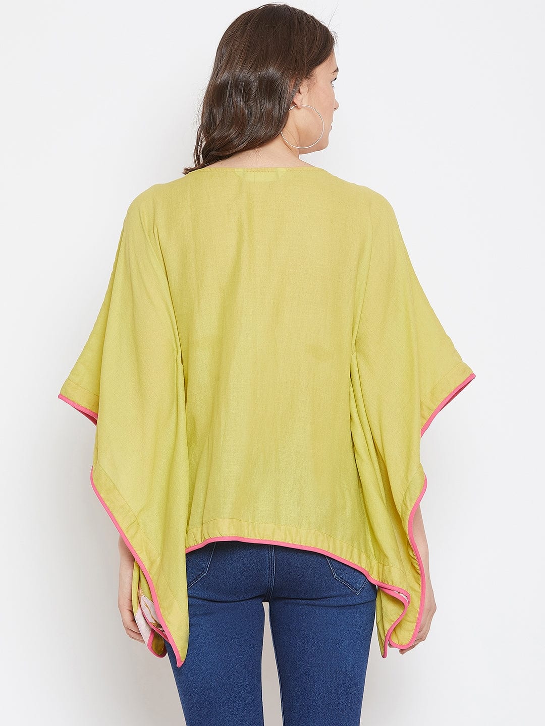 Lime Green Hand Embroidered Kaftan Top - (Clearance - Final Sale) - Image 4