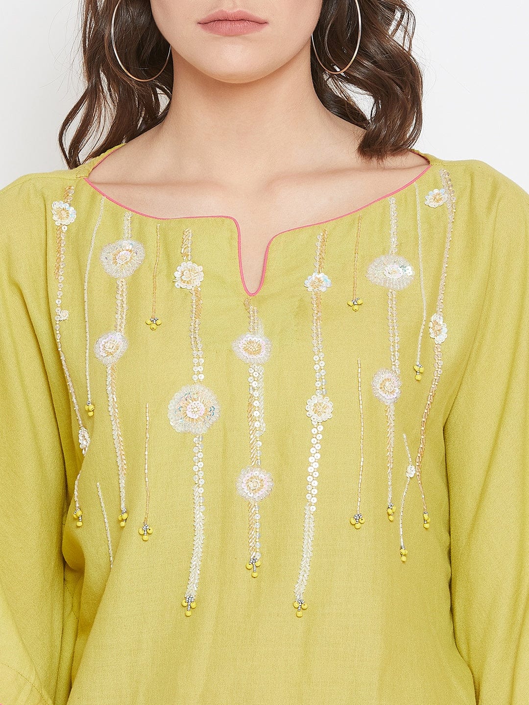 Lime Green Hand Embroidered Kaftan Top - (Clearance - Final Sale) - Image 5