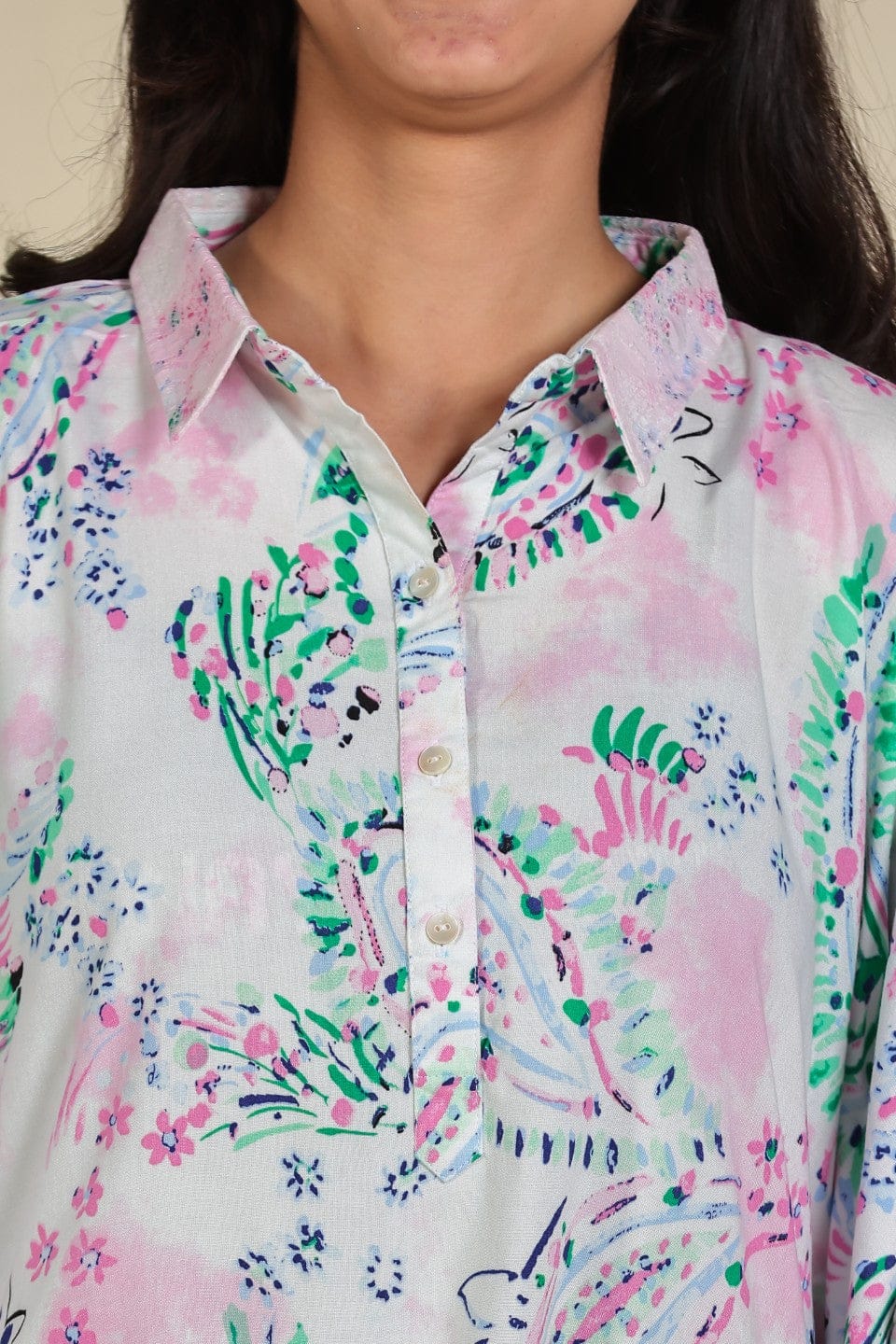 White Printed Viscose Rayon Kaftan Dress - Image 4
