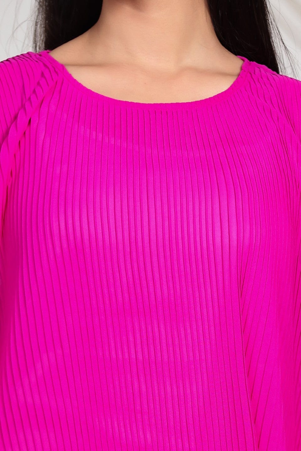 Magenta Pink Pleated Georgette Kaftan Dress - Image 4