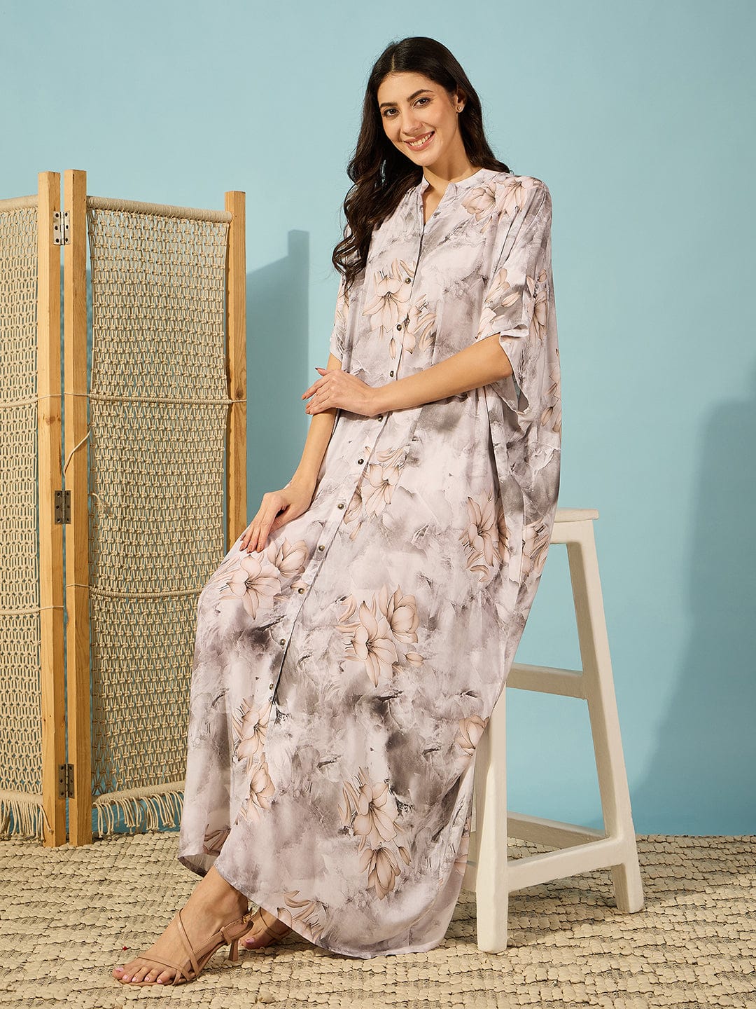 Marble Floral Print Super Soft Freesize Kaftan - Image 6