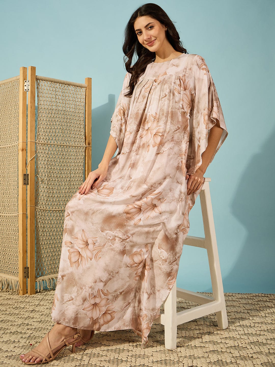 Marble Floral Print Super Soft Pleated Kaftan - Image 6