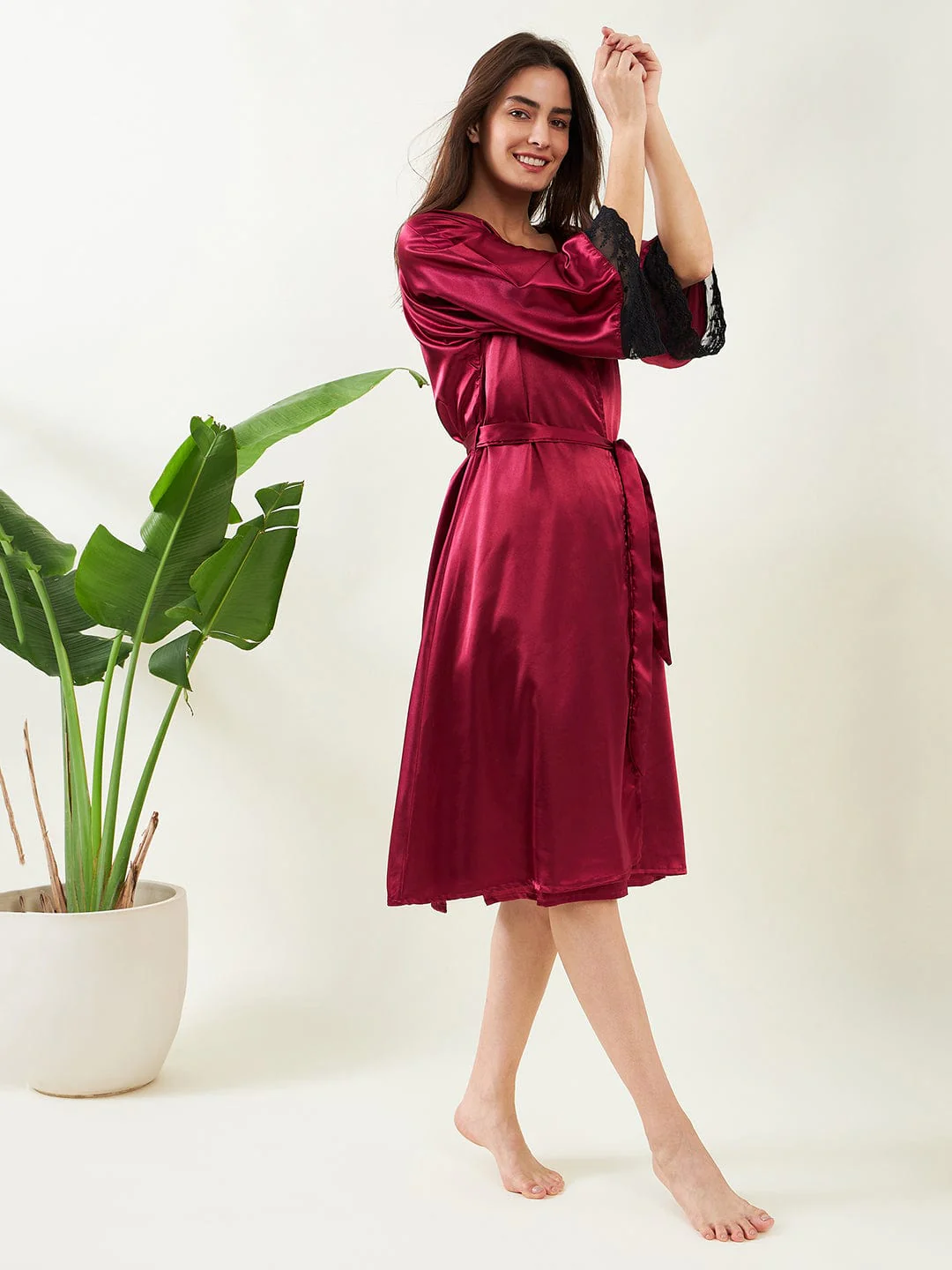 Maroon Laced Up Gown-Set - Image 3