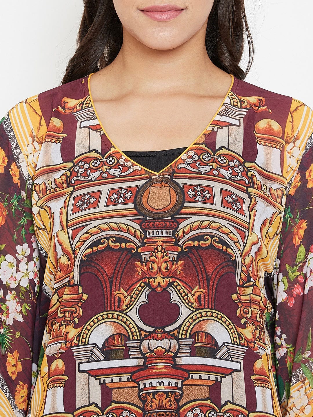 Maroon Digital Printed Sheer Kaftan With Slip (Final Sale) - Image 6