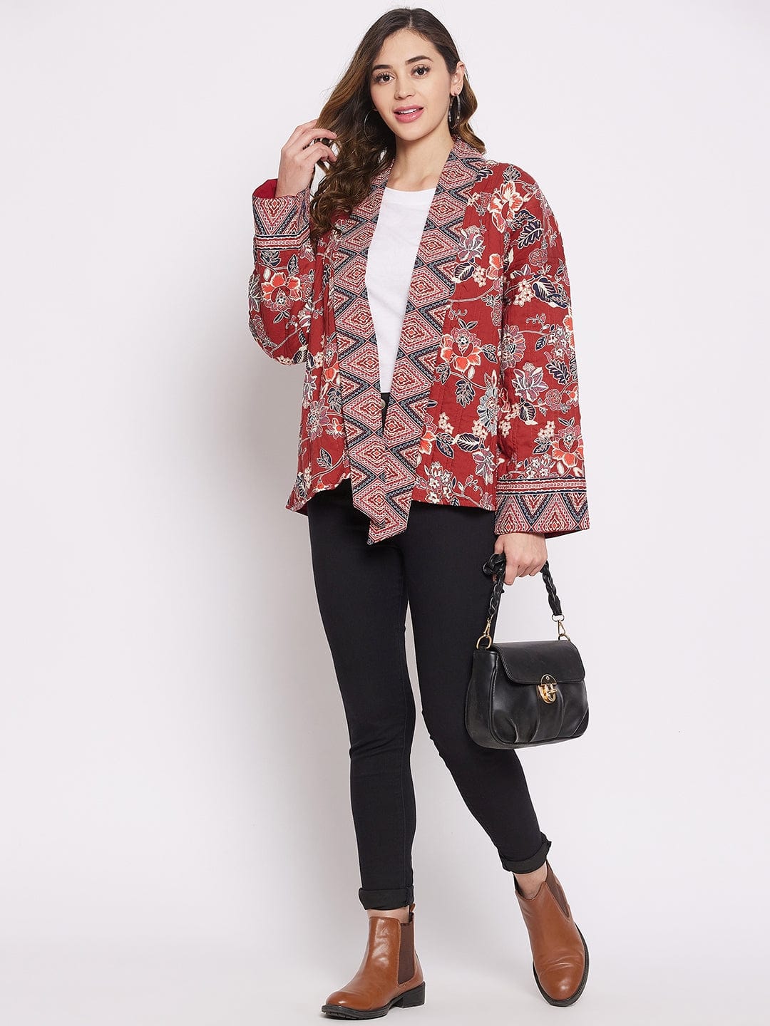 Maroon Floral Flow Jacket - Image 2