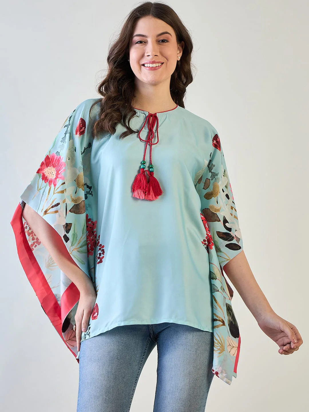 Floral Border Kaftan Tops for Women in Crepe - Image 13
