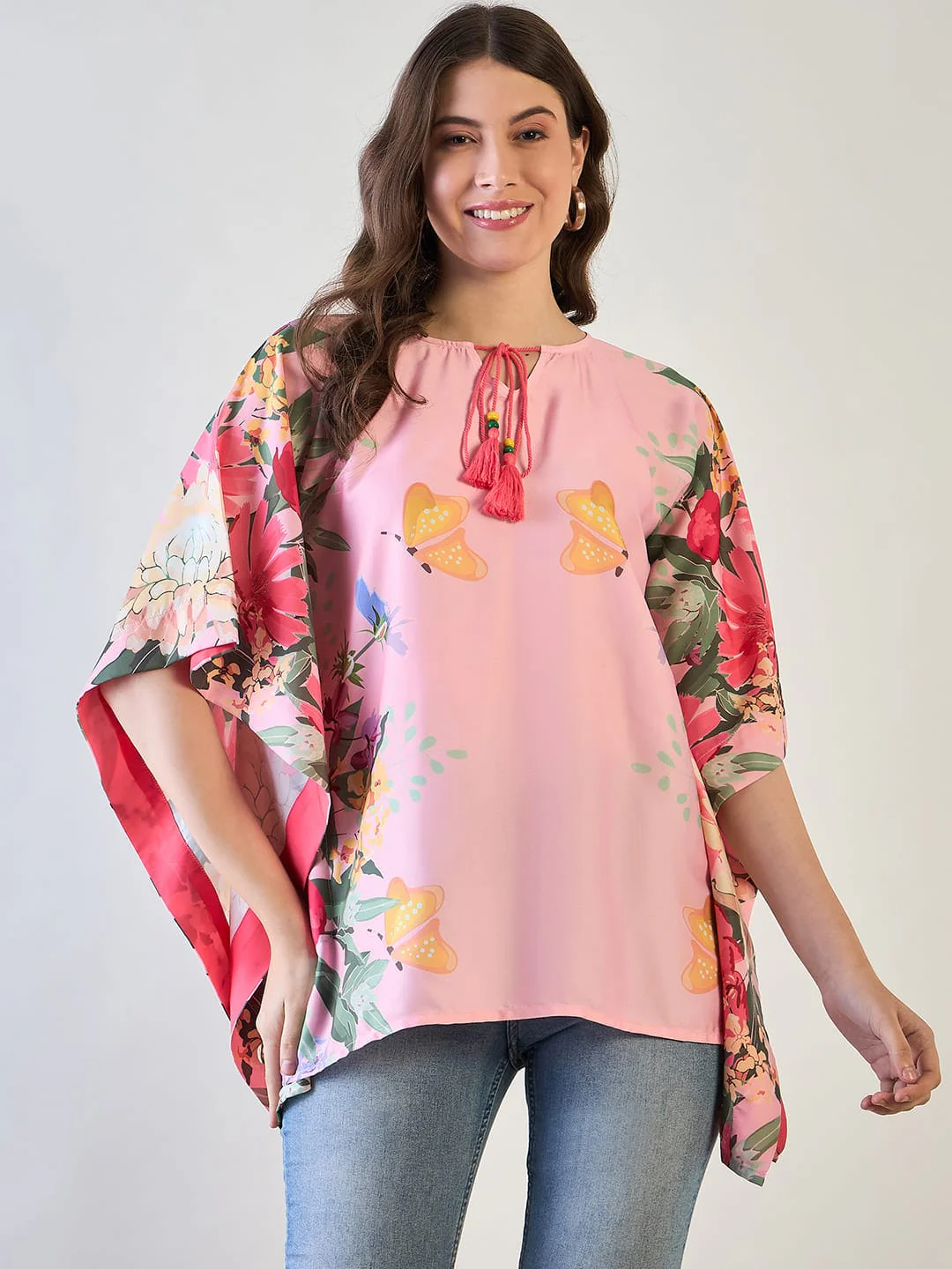 Floral Border Kaftan Tops for Women in Crepe - Image 7