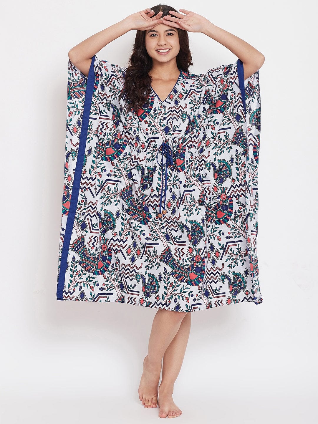Peacock Hand Block Cotton Kaftan
