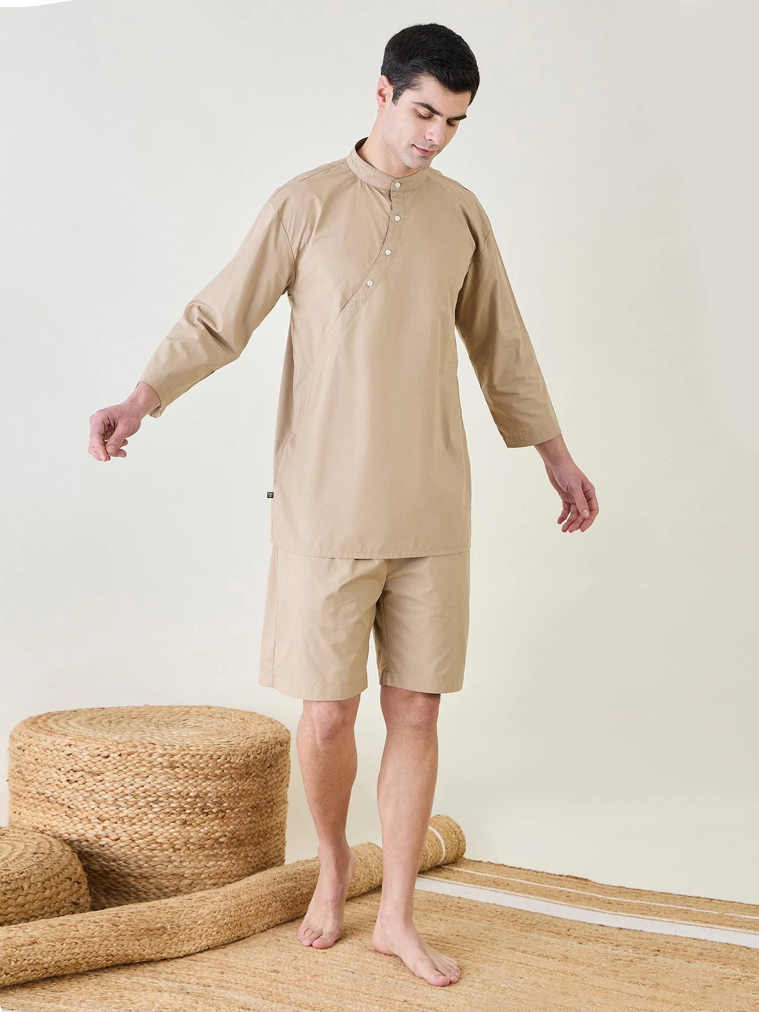 Mens Beige Top and Shorts Set - Image 2