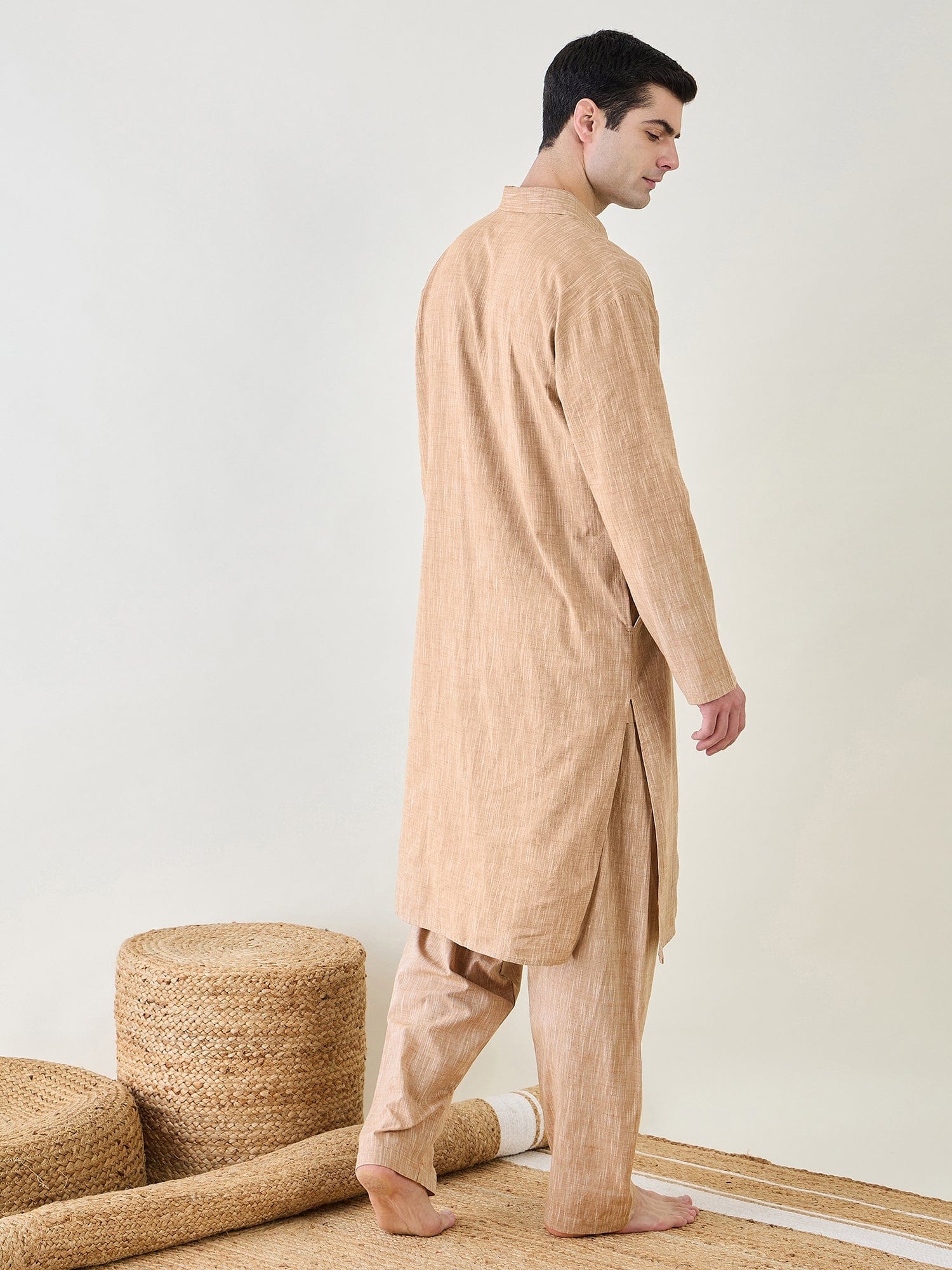 Mens Brown Pathani Kurta Pyjama Set - Image 4
