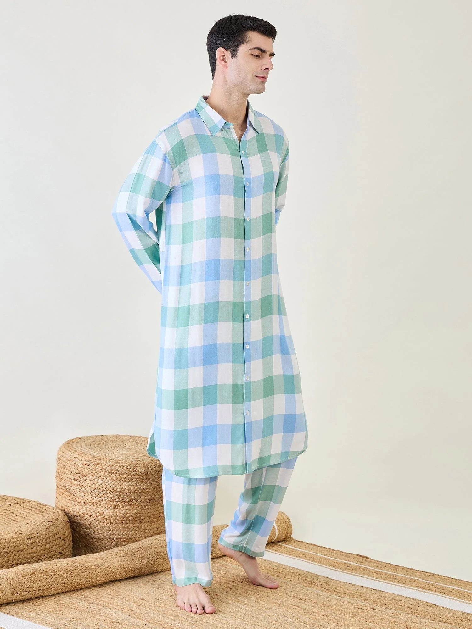 Mens Checks Kurta and Pants Set - Image 3