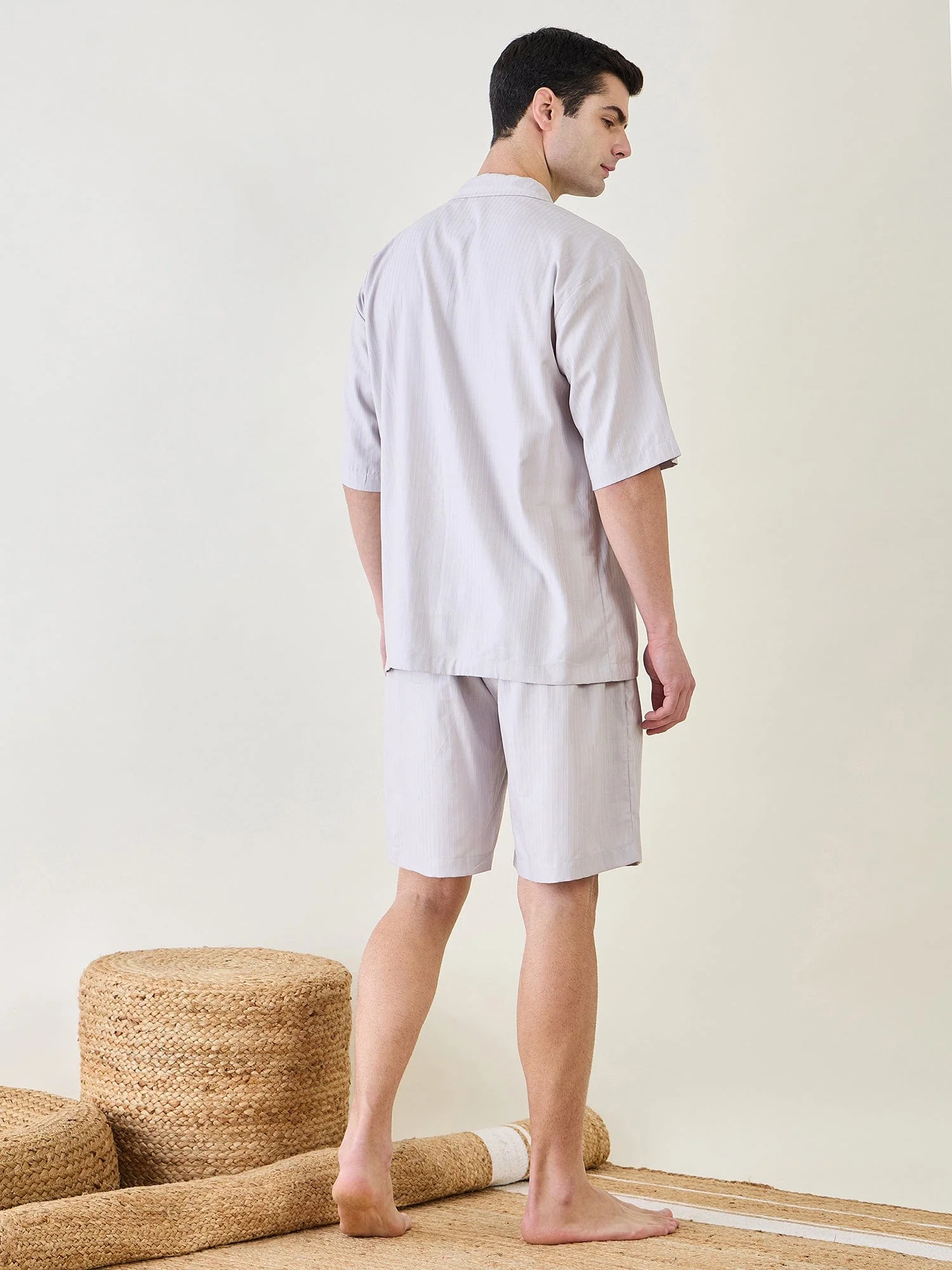 Mens Grey Collar Shirt and Shorts Set - Image 4