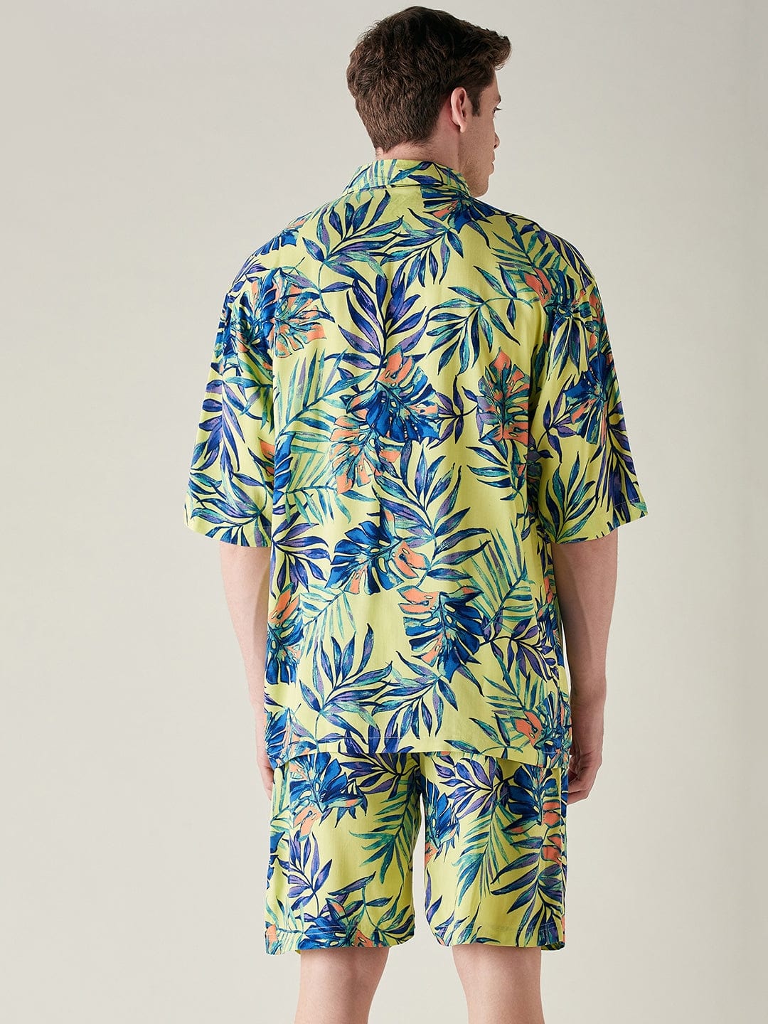 Mens Modal Supersoft Yellow Tropical Print Shorts Set - Image 4