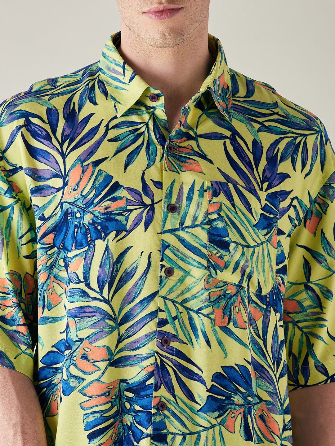 Mens Modal Supersoft Yellow Tropical Print Shorts Set - Image 6