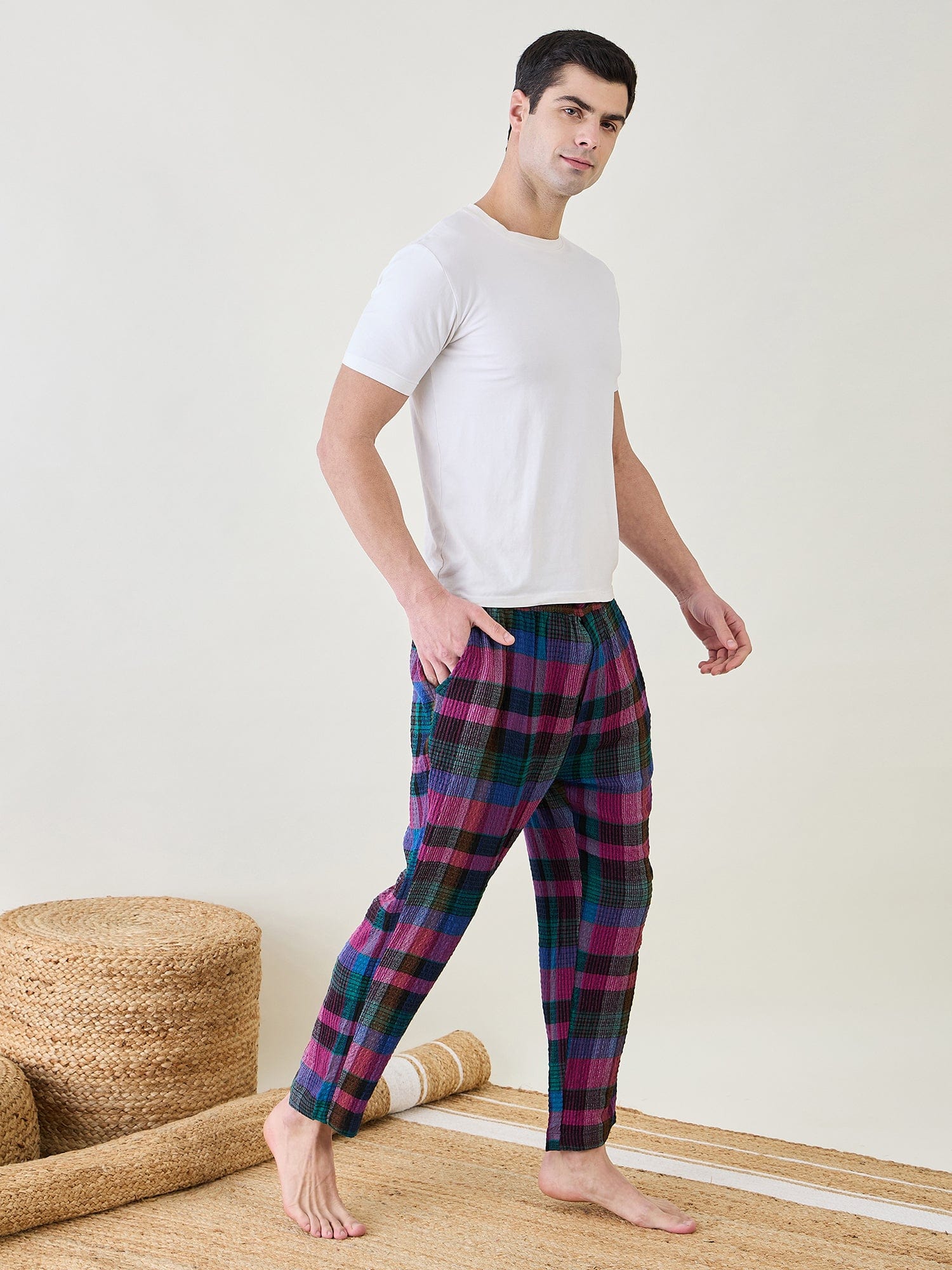 Multi Colour Checkered Narrow Fit Lounge Pants - Image 2