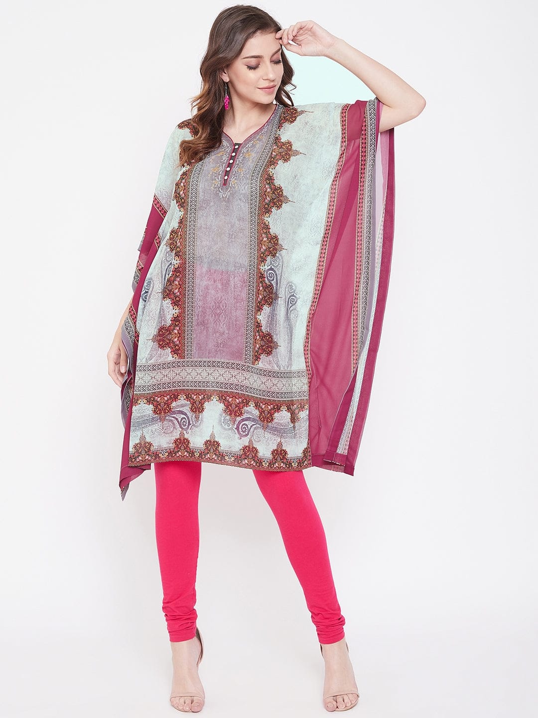 Multicolor Ornate Print Georgette Kurta Kaftan - Image 2