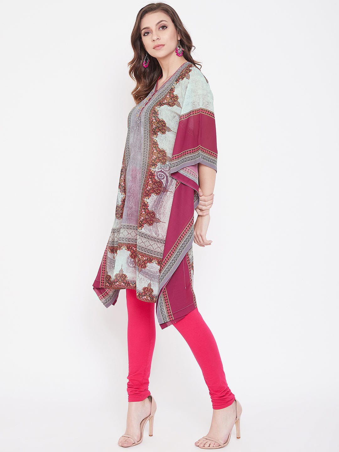 Multicolor Ornate Print Georgette Kurta Kaftan - Image 3