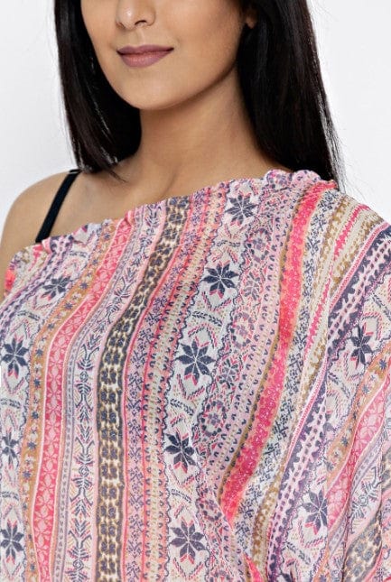 Multicolor Printed One Shoulder Kaftan Top - Image 5