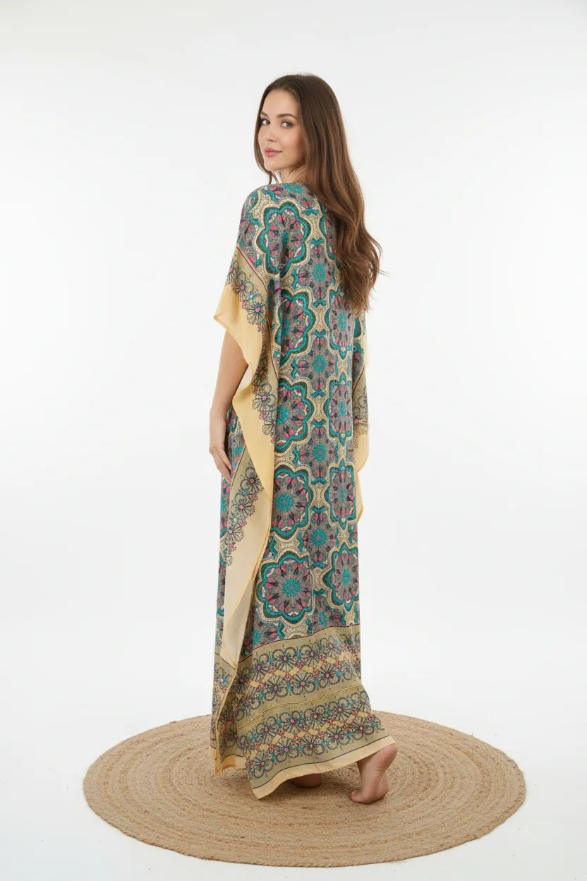 Multicolour Mandala Printed Viscose Crepe Kaftan - Image 3