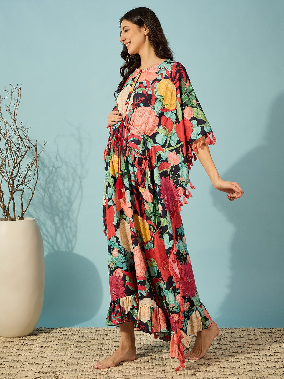 Multicolour Super Soft Floral Maternity and Feeding Kaftan - Image 4
