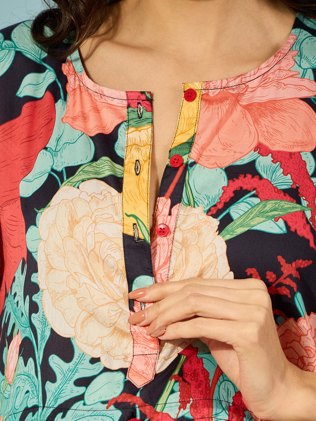 Multicolour Super Soft Floral Maternity and Feeding Kaftan - Image 7