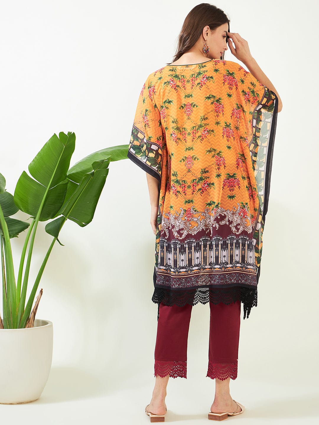 Mustard Geometric Bloom Georgette Kaftan - Image 4