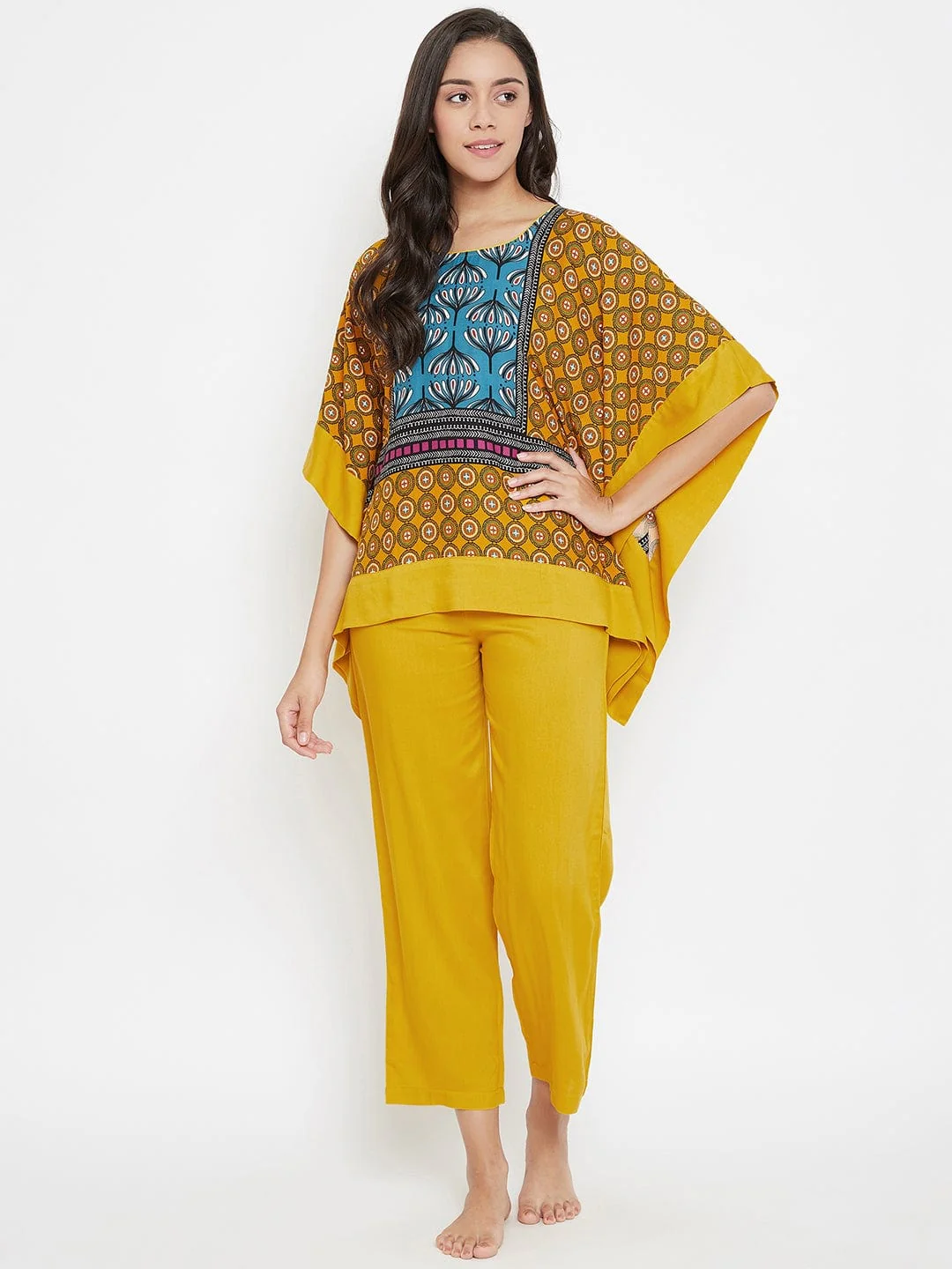 Mustard Magic Kaftan Pyjama Set - Image 3