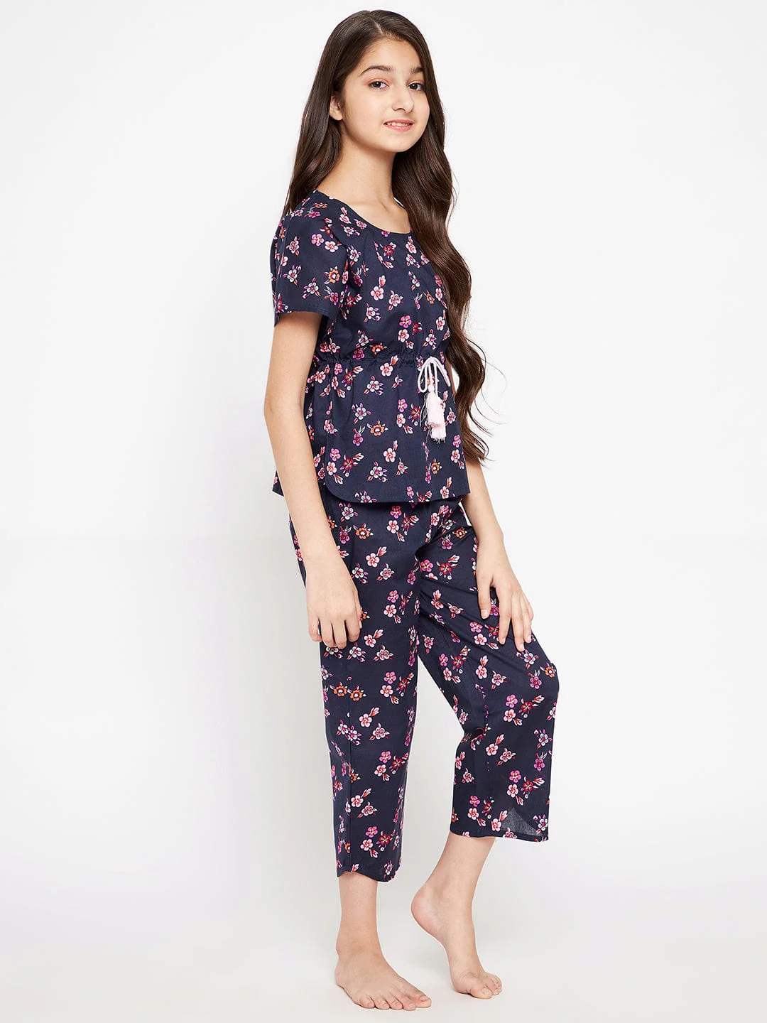 Girls Navy Blue Flora Loungeset - Image 4
