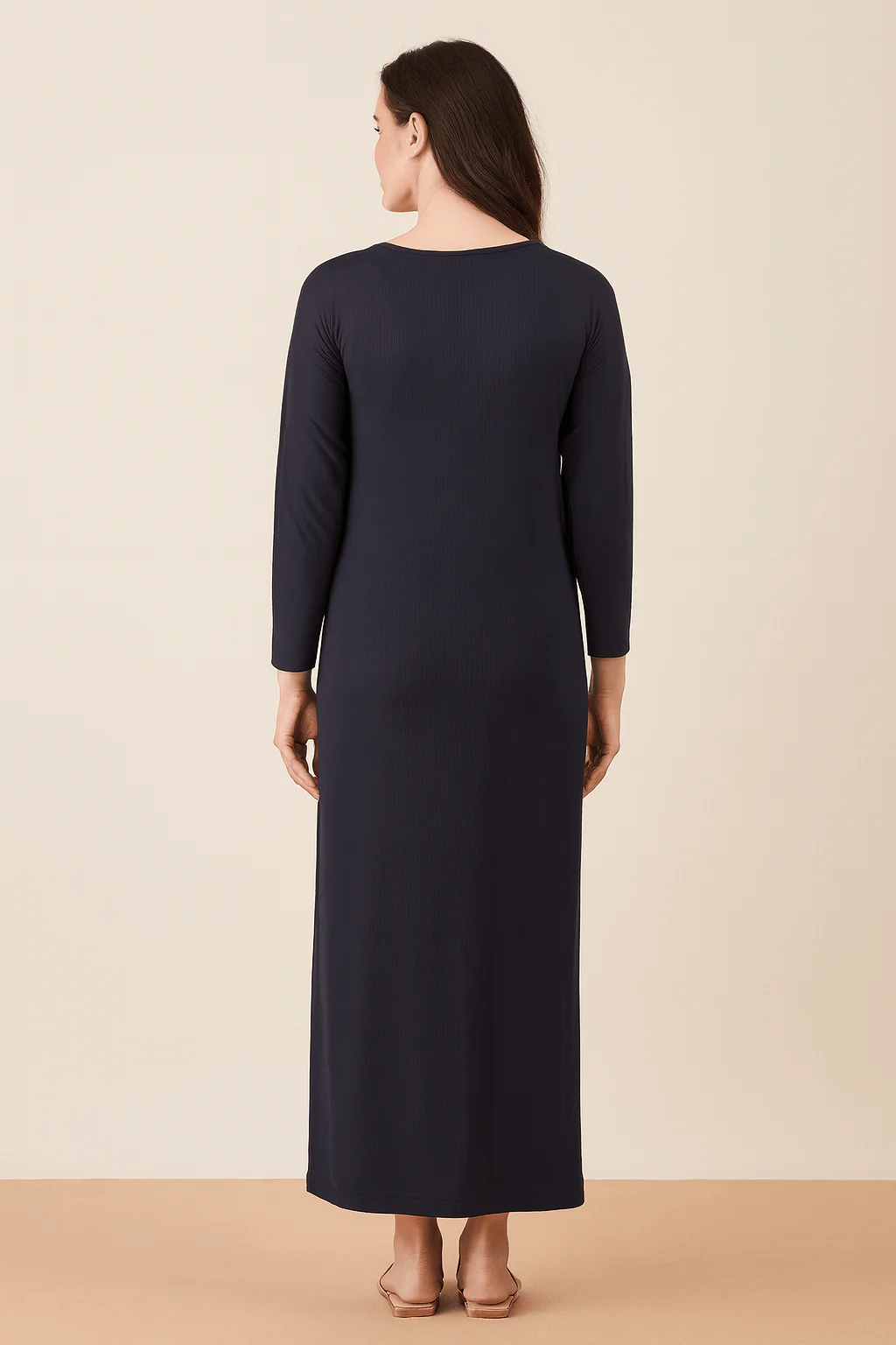 Navy Blue Ribbed Full-Length Nightdress - Image 3