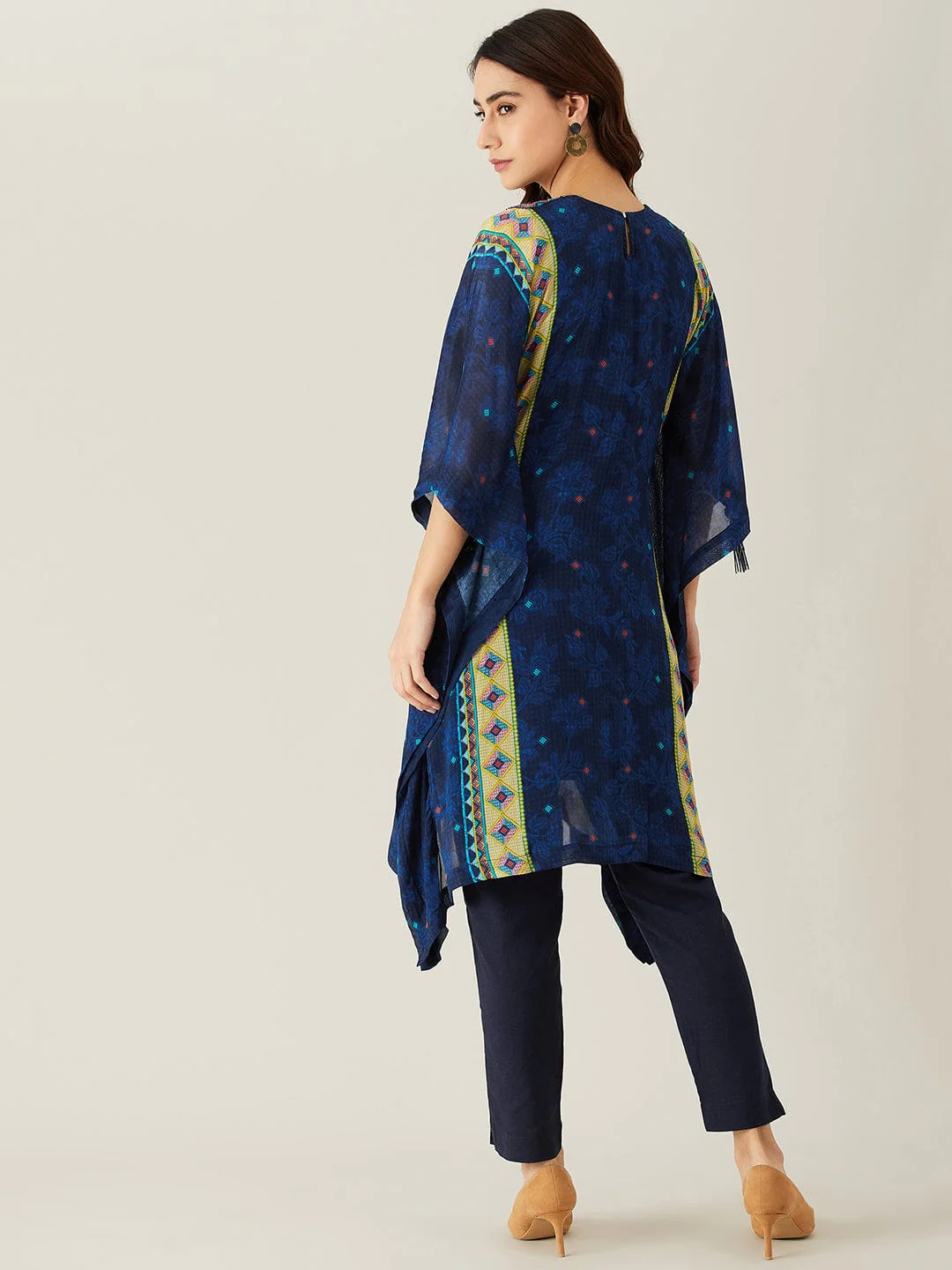 Navy Blue Sequin Embroidery Kaftan Kurta - Image 5