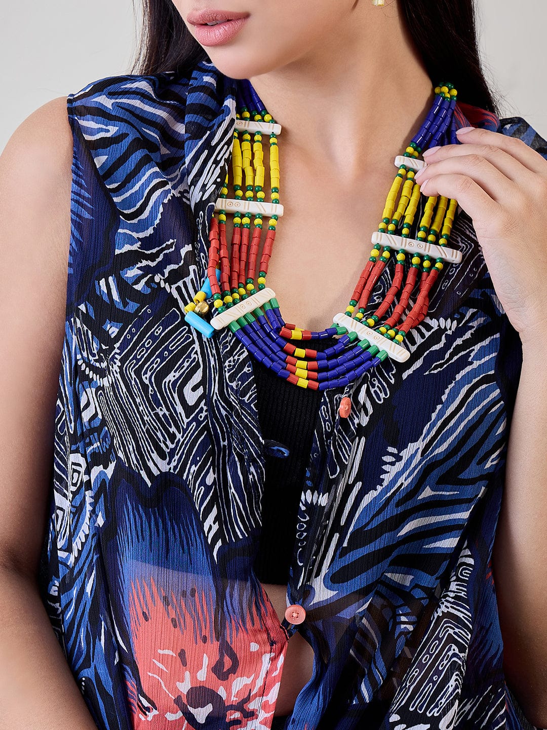 Navy Blue Shibori Printed Georgette Sheer Resort Cover Up - Image 5