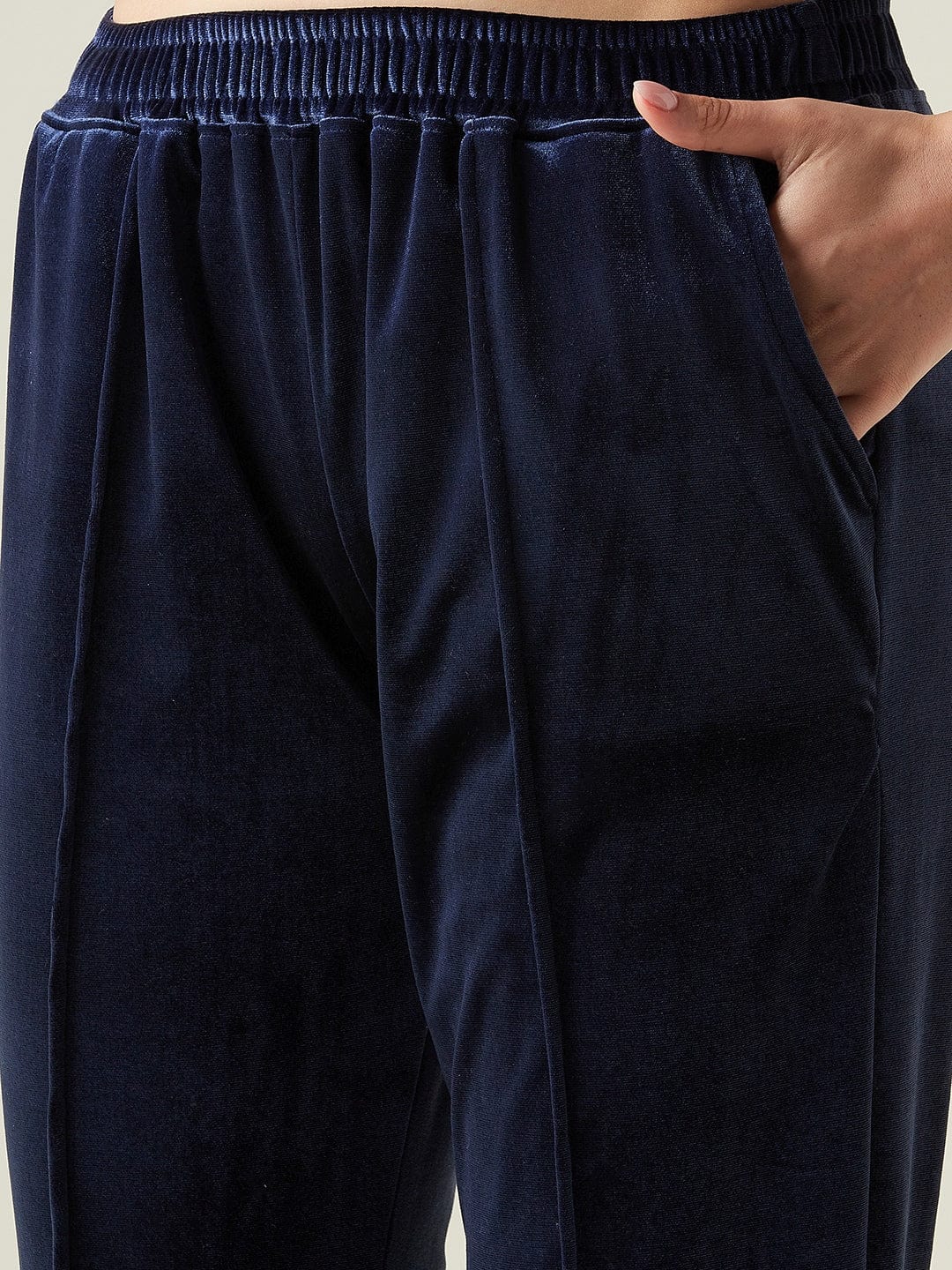 Navy Blue Velvet Wrap Lounge Set with Ruffle Detail - Image 5