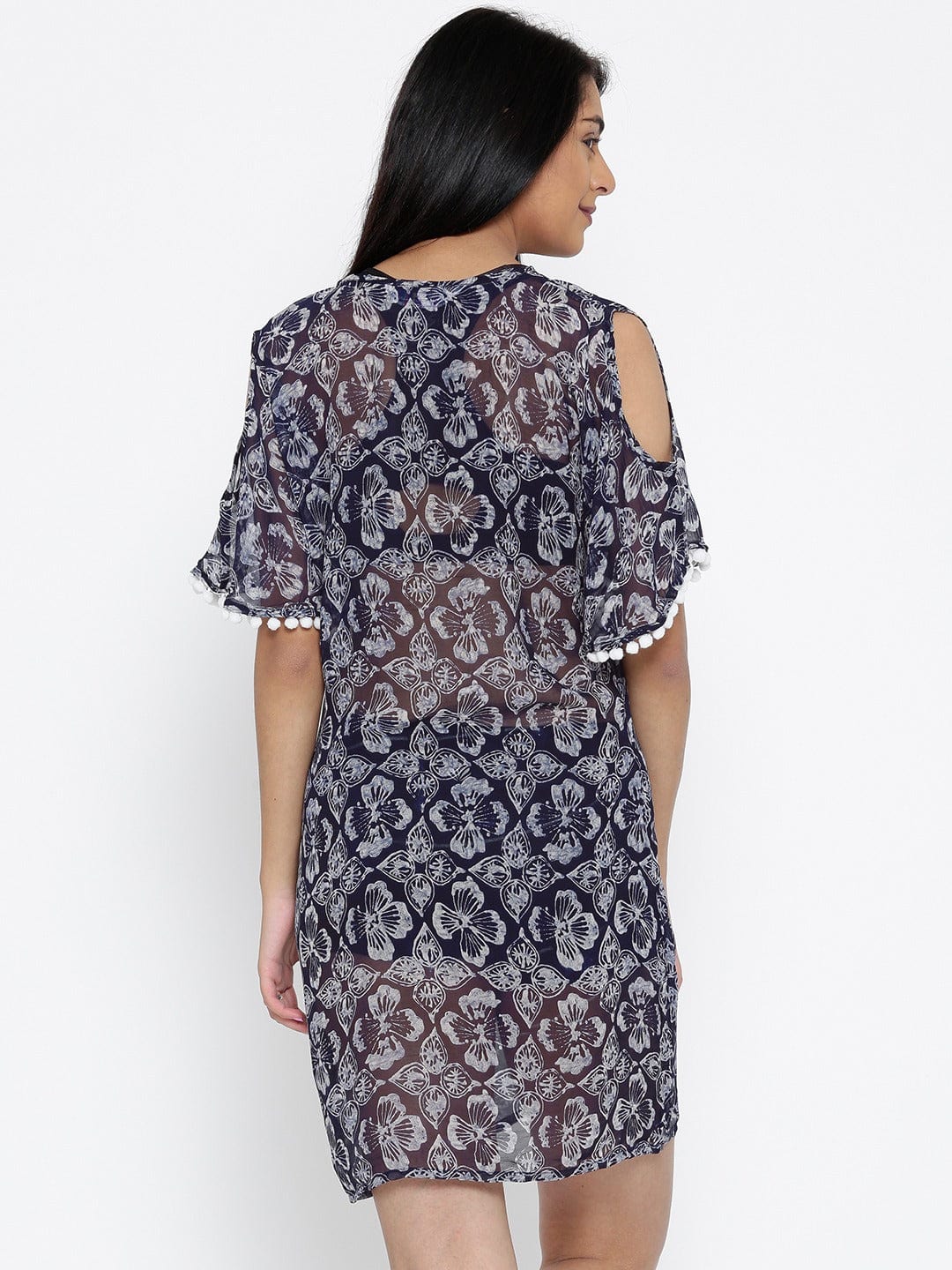 Navy & Off-White Printed Sheer Cover-Up Dress - (Clearance - Final Sale) - Image 3