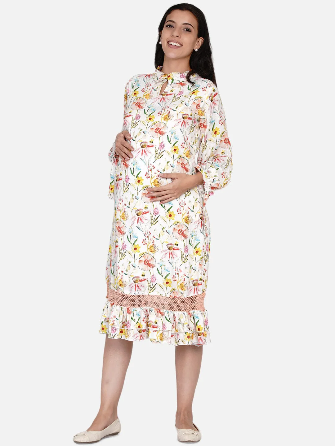 Off-White Brushed Dandelion Maternity Dress - Image 3