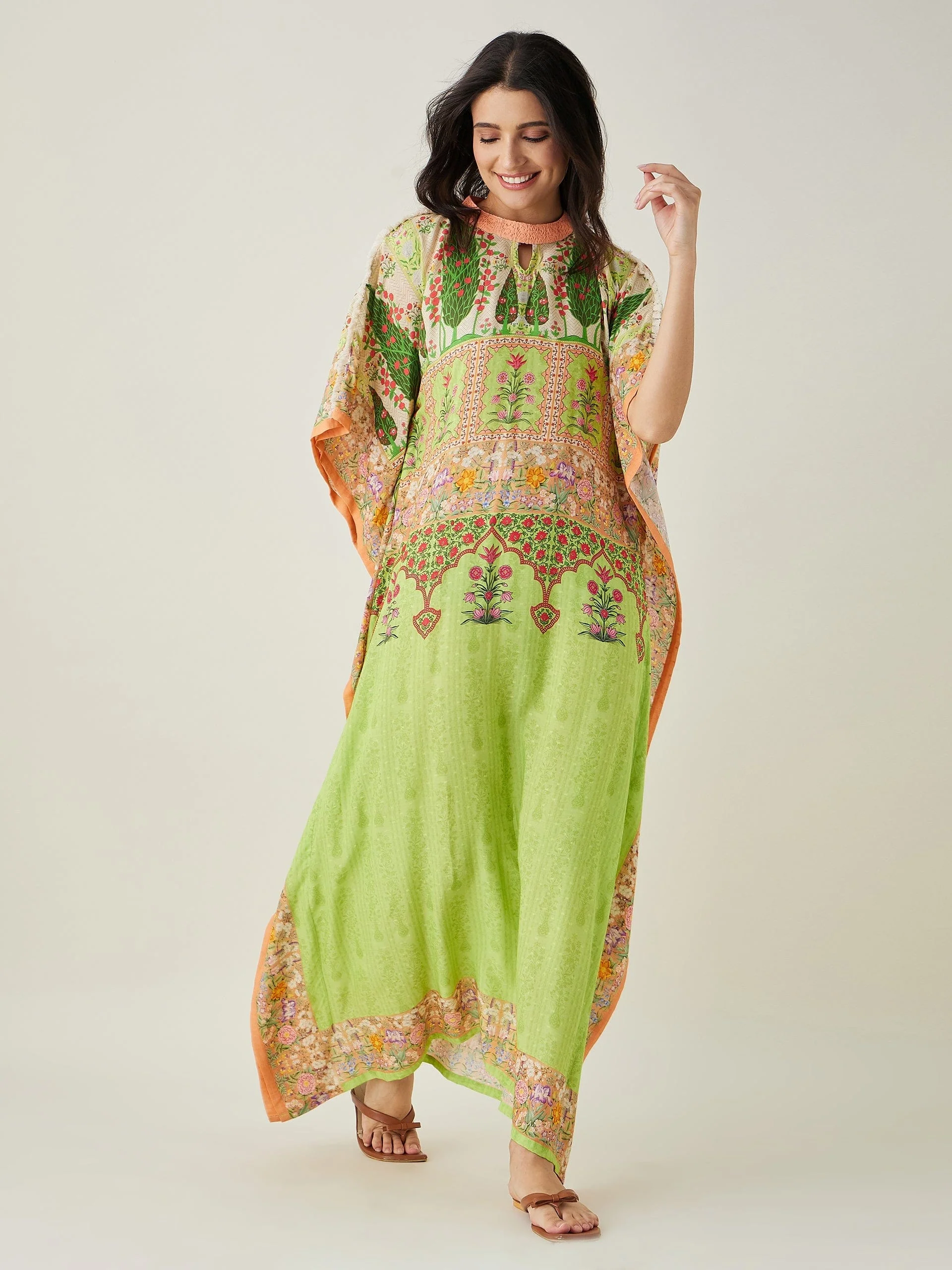 Green peach Serenade Printed Kaftan - Image 6