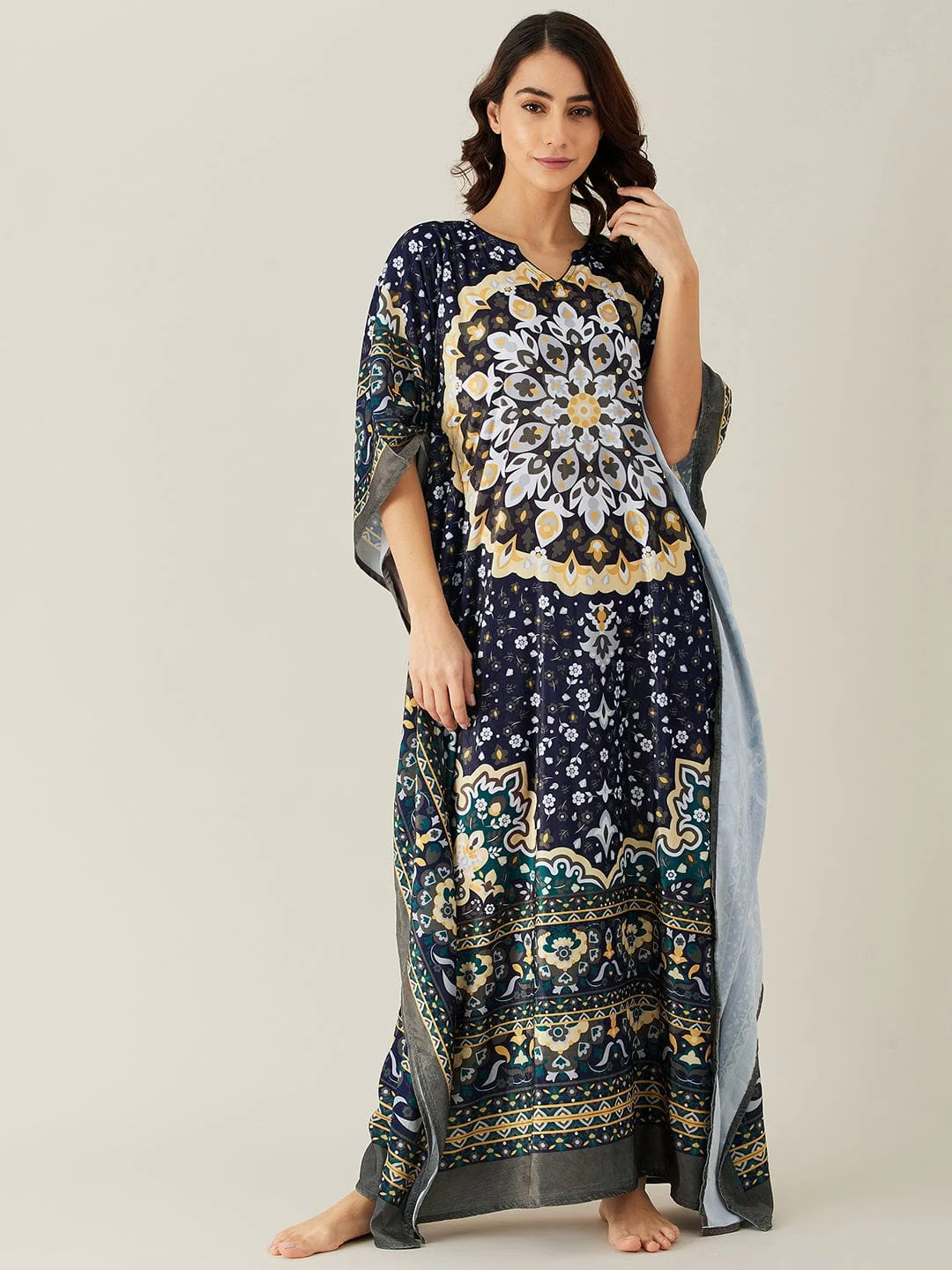 Olive Moroccan Symmetry Velvet Maxi Kaftan - Image 2