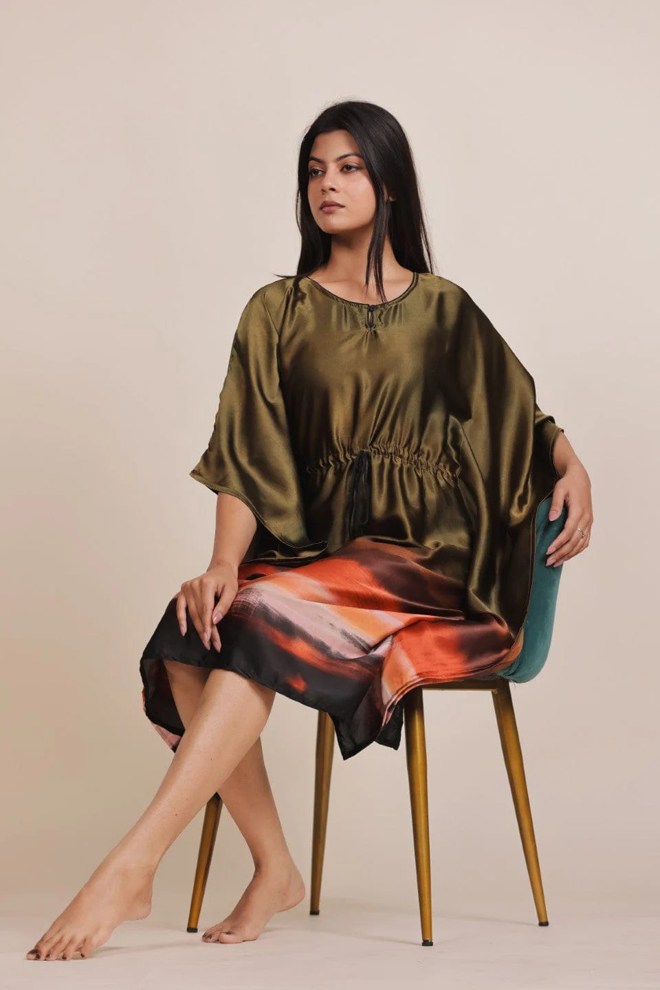 Olive Ombre Satin Kaftan Nightdress - Image 7