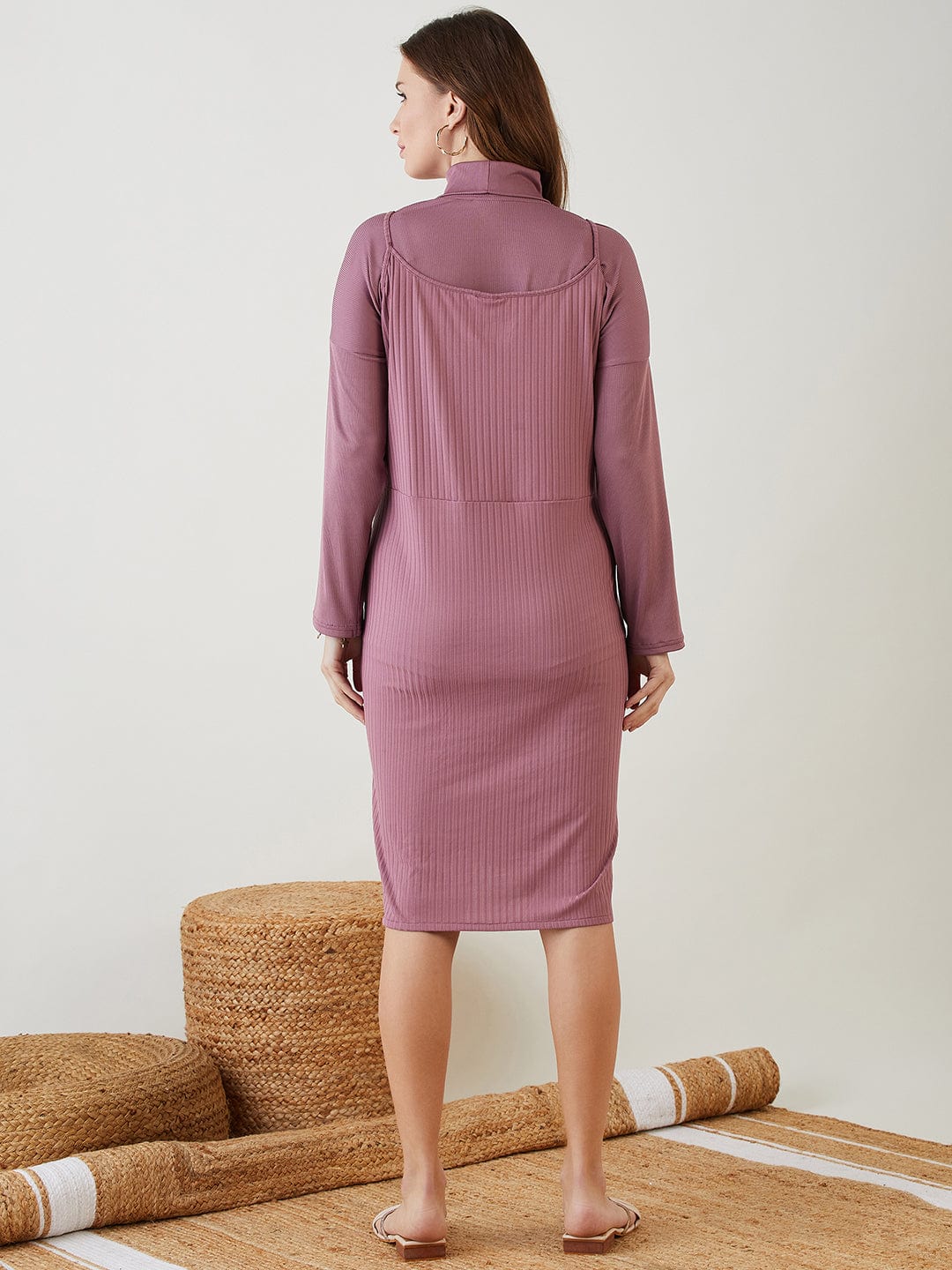 Onion Pink Maternity Dress with Turtle Neck Top - Image 4
