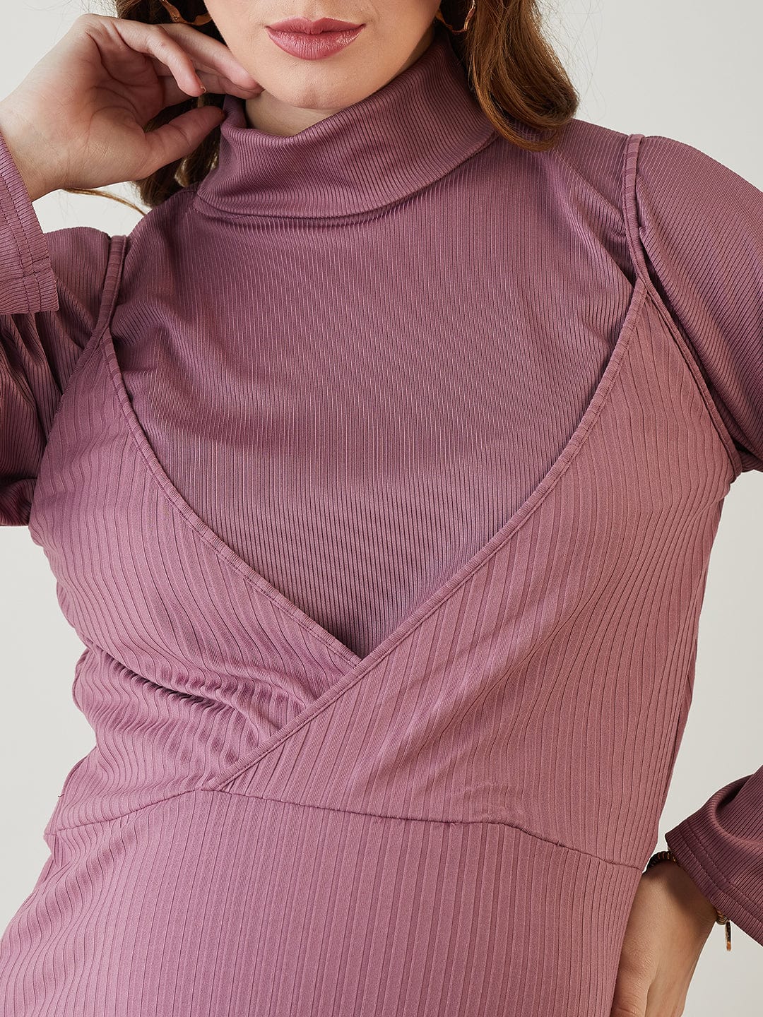 Onion Pink Maternity Dress with Turtle Neck Top - Image 5
