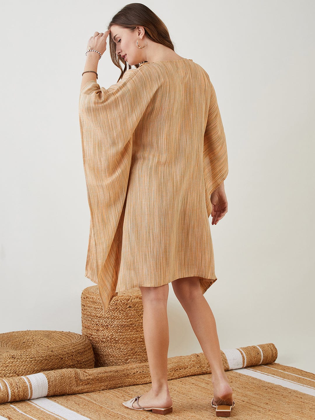 Orange Linen Handloom Cotton Maternity Kaftan - Image 4
