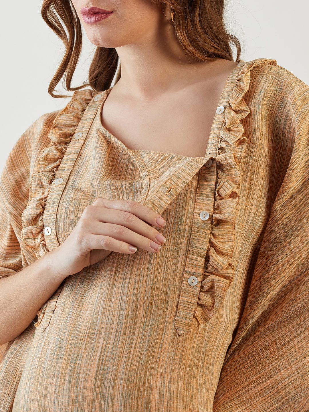 Orange Linen Handloom Cotton Maternity Kaftan - Image 6