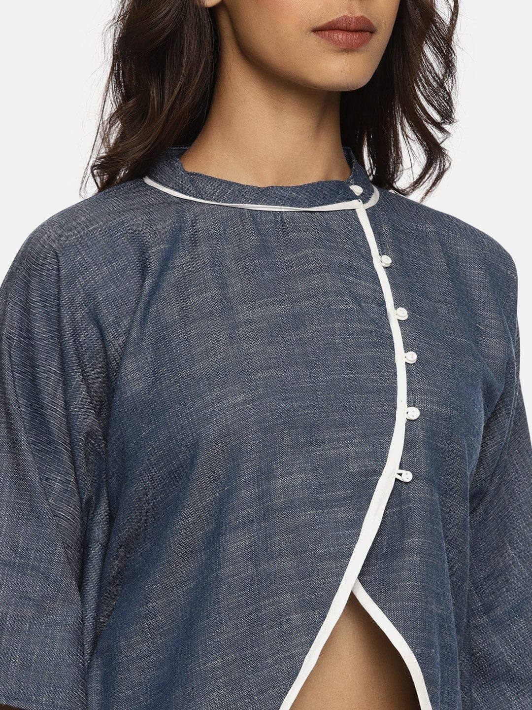 Navy Blue Solid Chambray Kaftan Top - (Clearance - Final Sale) - Image 3