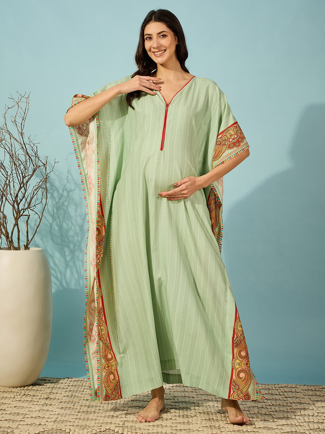 Paisley Green Maternity & Feeding Kaftan - Image 2