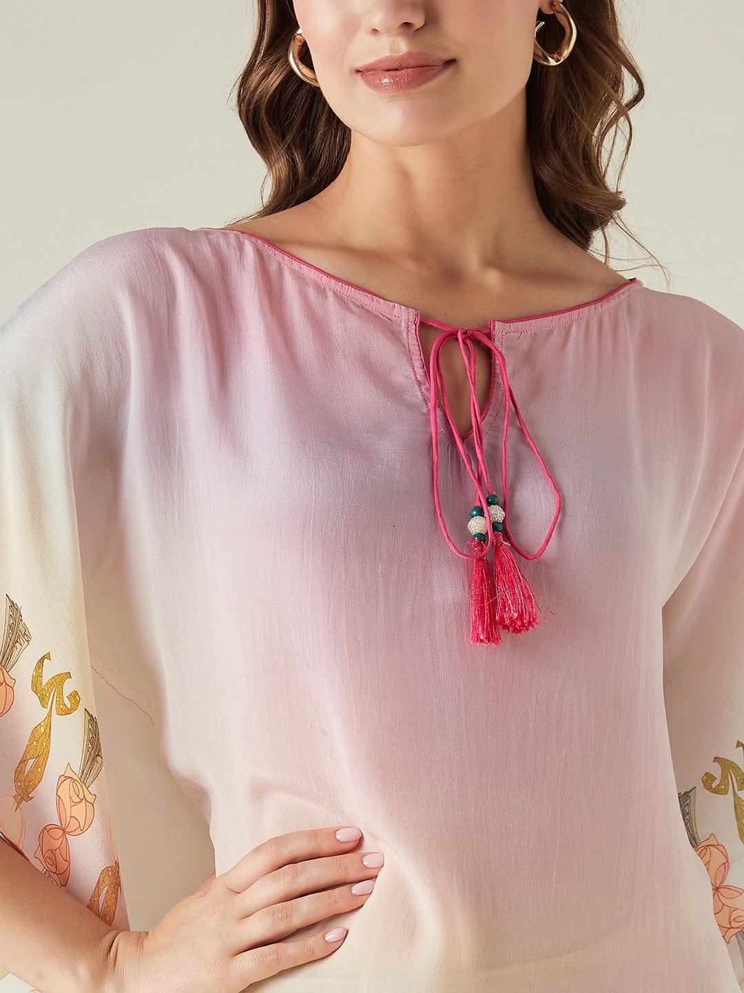 Pastel pink embroidered crepe kurta - Image 5