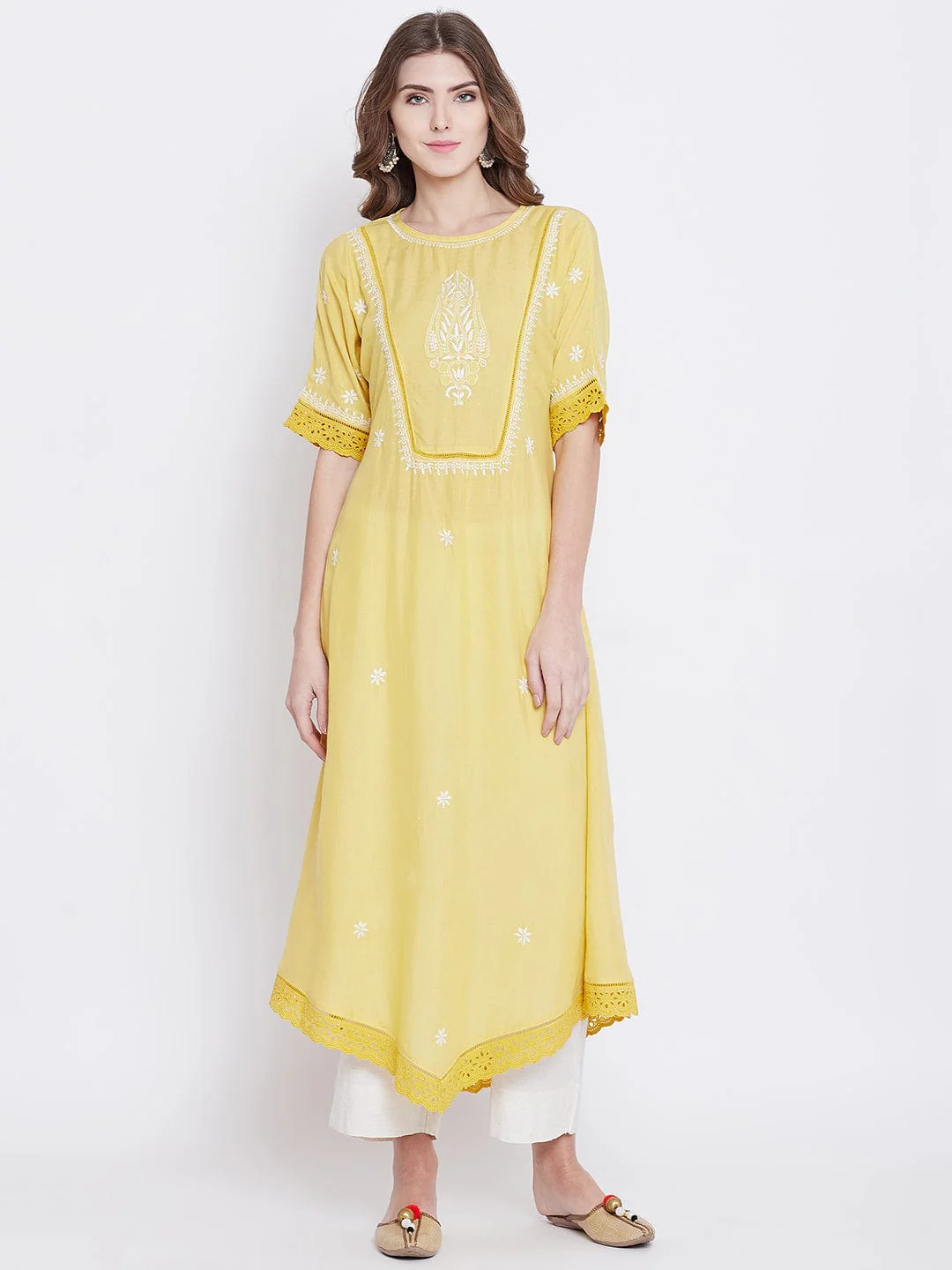 Pastel Yellow Chikankari Kurta - Image 5
