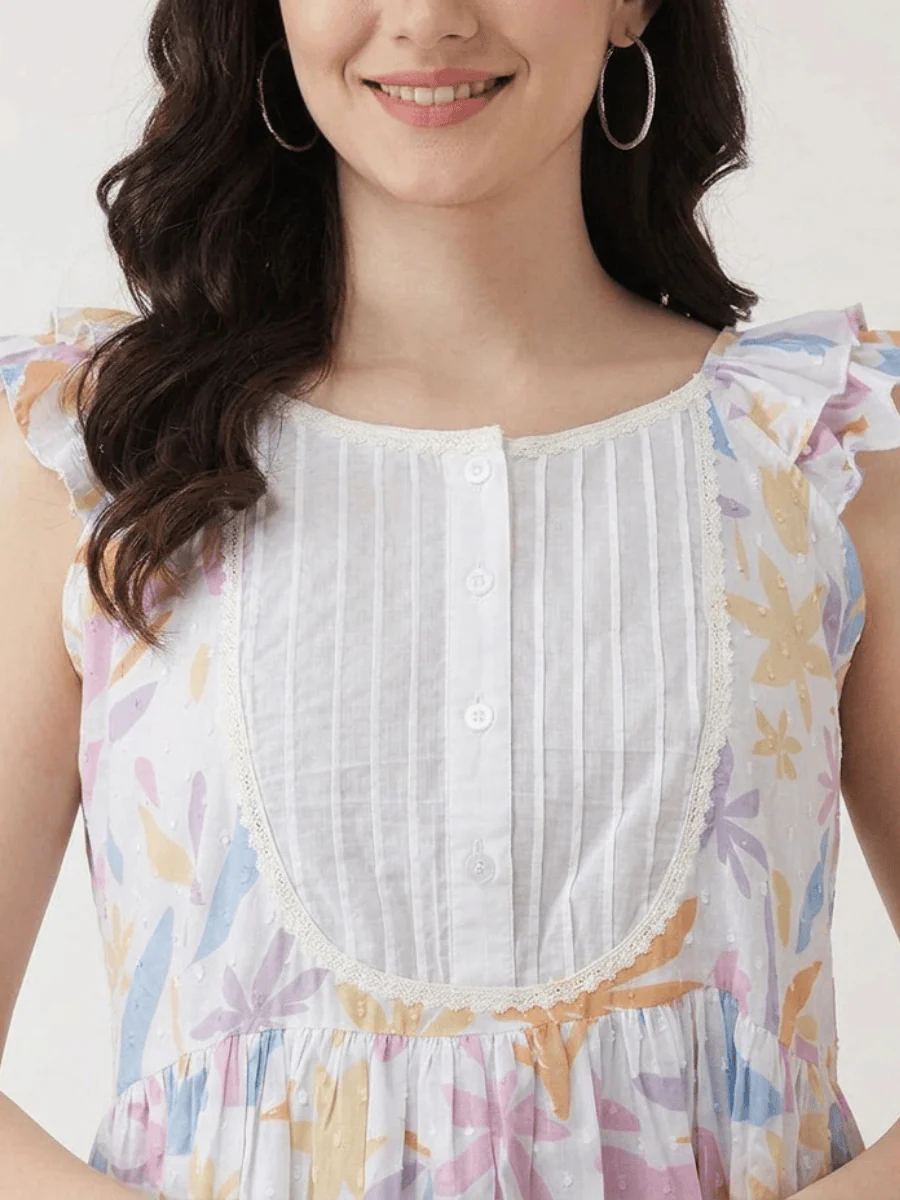 Pastel Tropical Print Cotton Nightdress - Image 4